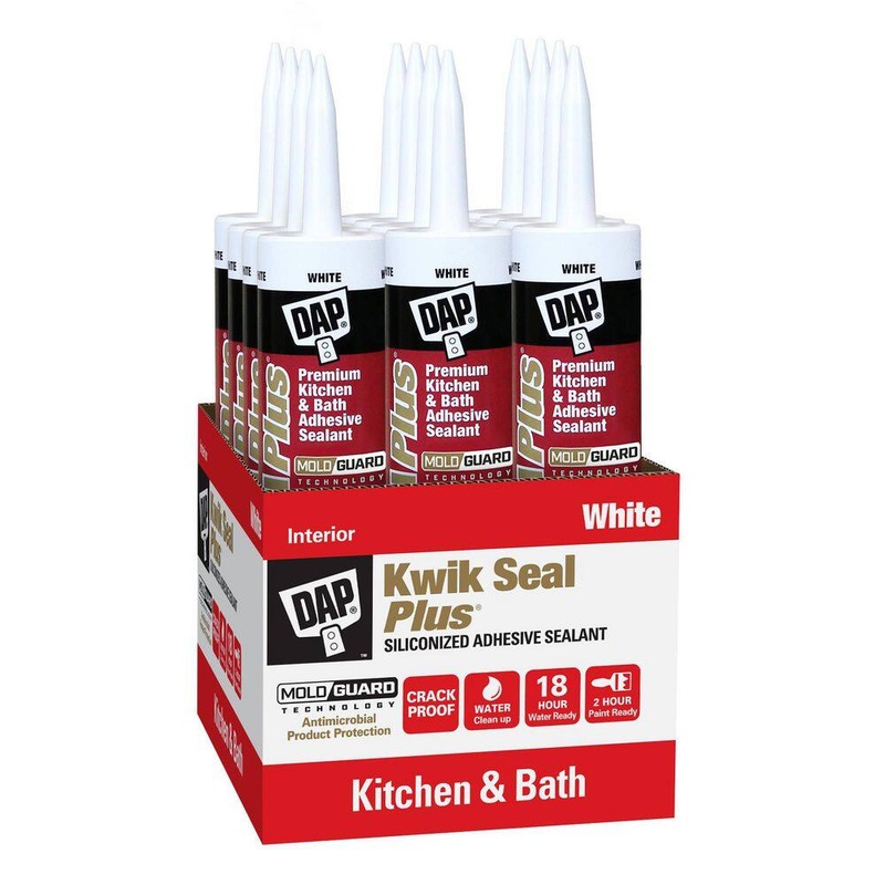 DAP 7079818510 Kwik Seal Plus 10.1 oz. White Premium Kitchen and Bath Siliconized Caulk (12-Pack) | Bigbigmart.com