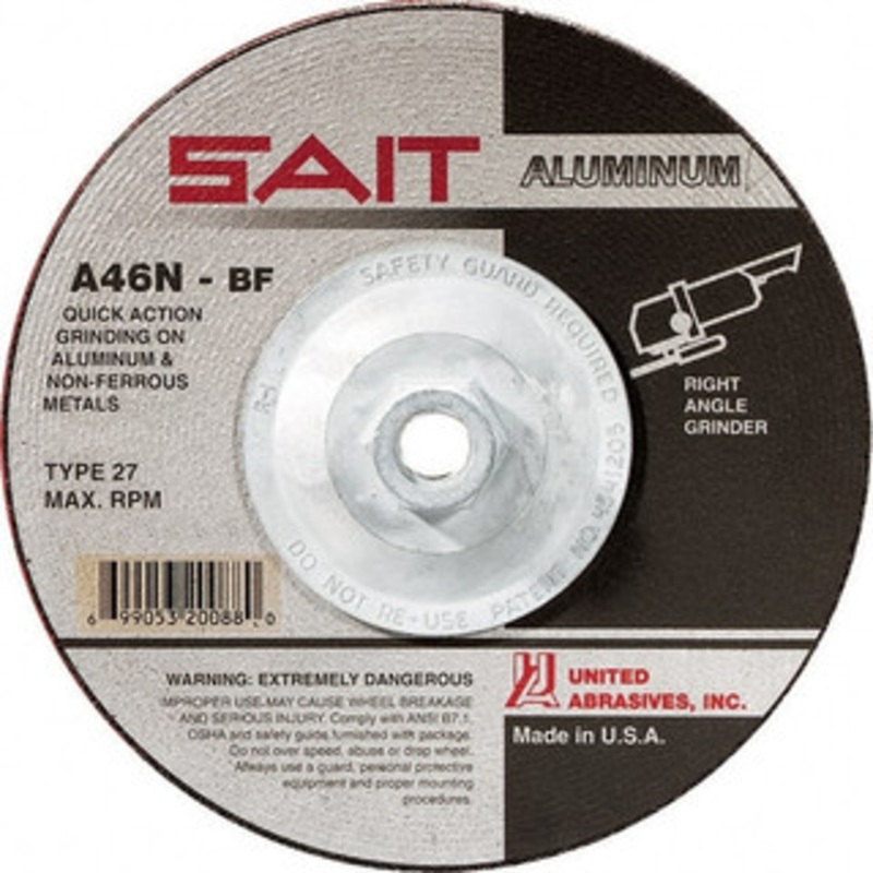 United Abrasives-SAIT 46 Grit, 4-1/2 Wheel Diam, 1/4 Wheel Thickness, Type 27 Depressed Center Wheel Aluminum Oxide, Resinoid Bond, N Hardness, 13,300 Max RPM, Compatible with Angle Grinder 20162 – 09512278