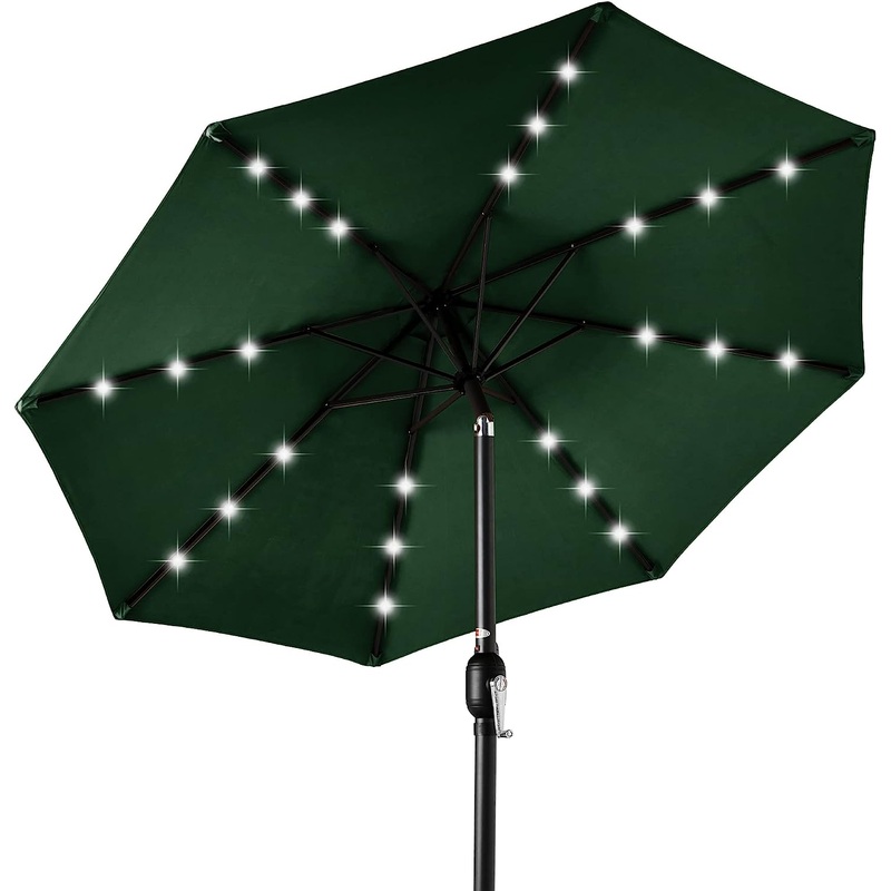 Best Choice Products 10ft Solar Powered Aluminum Polyester LED Lighted Patio Umbrella w/Tilt Adjustment and UV-Resistant Fabric – Green | Bigbigmart.com