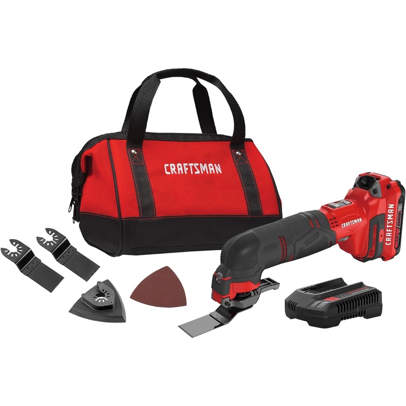 CRAFTSMAN V20 Cordless Multi-Tool, Oscillating Tool Kit, 16 Piece Kit with Blades, Sand Paper, Battery and Charger Included (CMCE500D1) | Bigbigmart.com