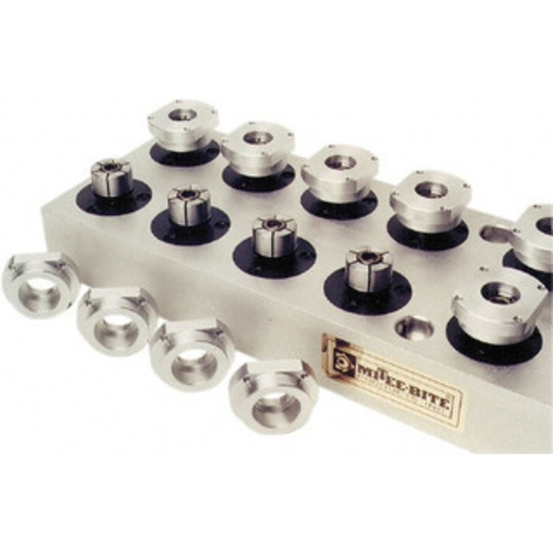 Mitee-Bite 1.15 to 9.85 Expansion Diam, 6,000 Lb Holding Force, 1/4-20 Mounting Screw, 5/8-11 Center Screw, Aluminum ID Expansion Clamps 6 Flange Diam, 0.31 Flange Thickness, 5-1/4 Mount Hole Diam, 3 Mount Holes 31550 – 37153319