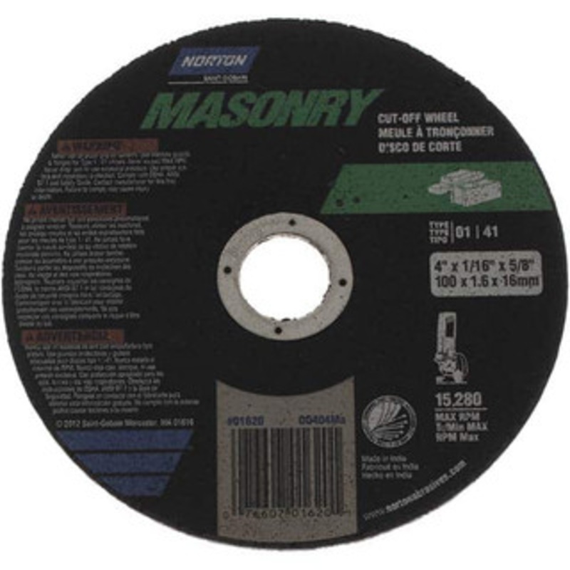 Norton 4 x 1/16, 5/8 Hole 30 Grit Silicon Carbide Cutoff Wheel Very Coarse, Reinforced, 15,280 Max RPM, Use with Angle Grinders 07660701620 – 06049878