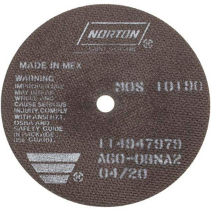 Norton 6 x 0.06, 1/2 Hole 60 Grit Aluminum Oxide Cutoff Wheel Medium Grade, Reinforced, 10,190 Max RPM, Use with Die Grinders 66252835164 – 75865030