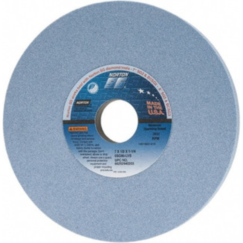 Norton 7 Diam x 1-1/4 Hole x 1/2 Thick, L Hardness, 80 Grit Surface Grinding Wheel Ceramic, Type 1, Medium Grade, 3,600 Max RPM, Vitrified Bond, No Recess 66252940203 – 99521585