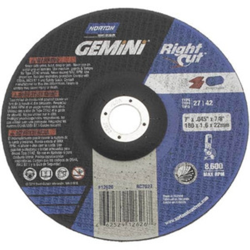 Norton 7 Wheel Diam, 1/16 Wheel Thickness, 7/8 Arbor Hole, Type 27 Depressed Center Wheel Aluminum Oxide, 8,600 Max RPM, Compatible with Angle Grinder 66252912626 – 06408397