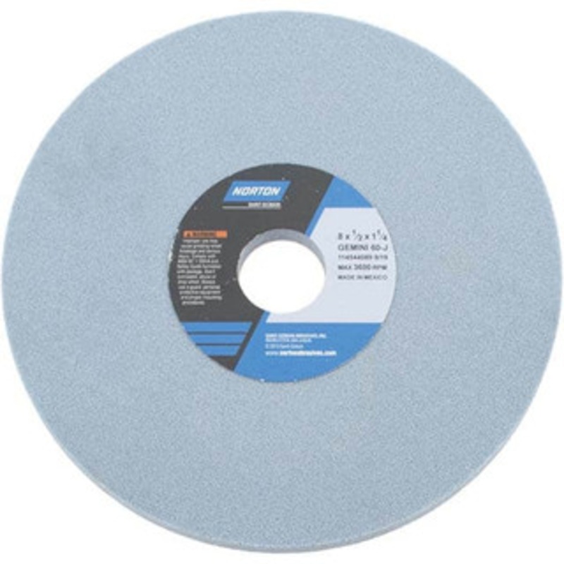 Norton 8 Diam x 1-1/4 Hole x 1/2 Thick, J Hardness, 60 Grit Surface Grinding Wheel Aluminum Oxide, Type 1, Medium Grade, 3,600 Max RPM, No Recess 66253246857 – 81162331