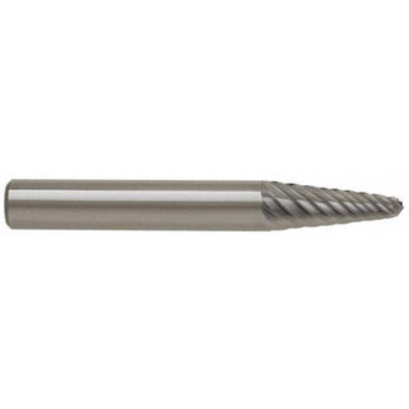 SGSPRO 1/2 Cut Diam, 3/8 Shank Diam, 28 Carbide Double Cut Taper Burr Radius End, 3-1/4 OAL, 1-1/8 LOC, Titanium Aluminum Nitride Finish 10334 – 66742040