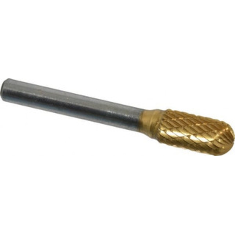 SGSPRO 3/8 Cut Diam, 1/4 Shank Diam, Carbide Double Cut Cylinder Burr with Radius Radius End, 2-1/2 OAL, 3/4 LOC, Titanium Nitride Finish 11795 – 01400811