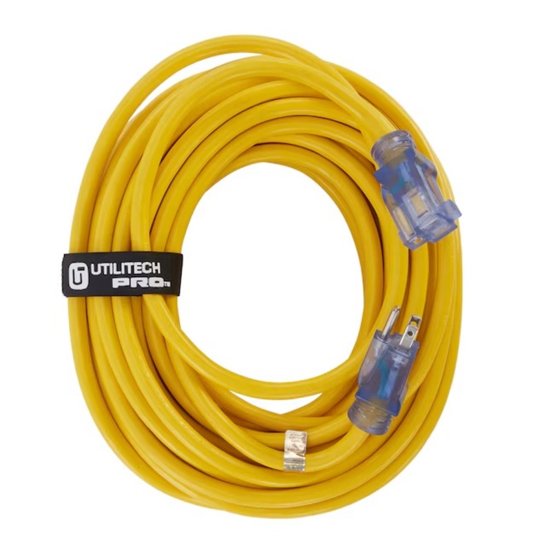 Utilitech UTP511830 Outdoor 50-ft 12 / 3 3 Prong Yellow Outdoor SJTW Heavy Duty Lighted Extension Cord | Bigbigmart.com