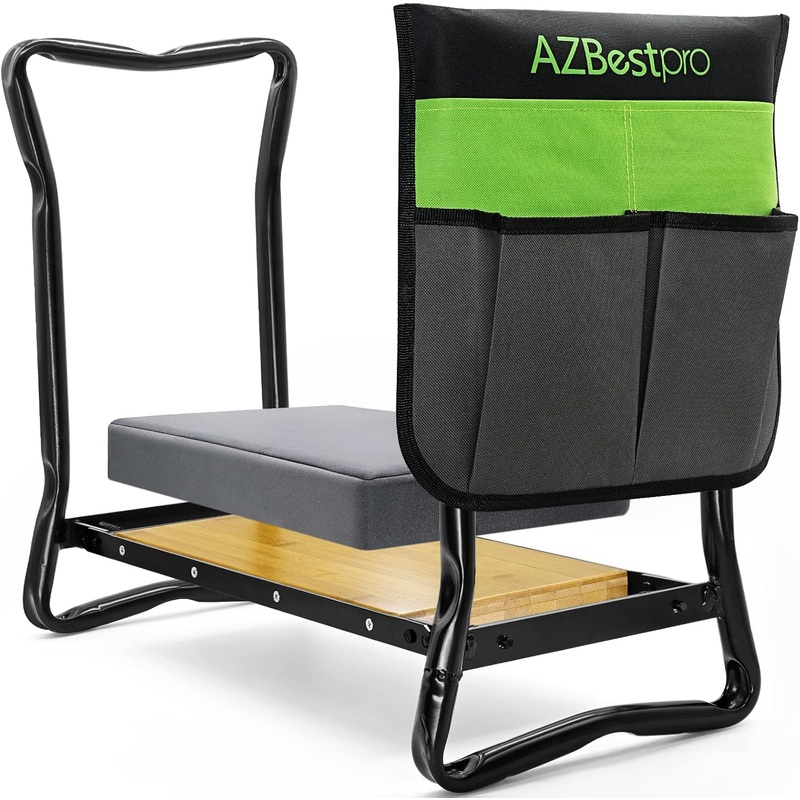 Bamboo Garden Kneeler and Seat Heavy Duty, Upgrade Gardening Bench and 2-inch Thick Kneeling Pad 1 Larger Tool Bags, Gardening Gift for Women Men, for Gardeners | Bigbigmart.com