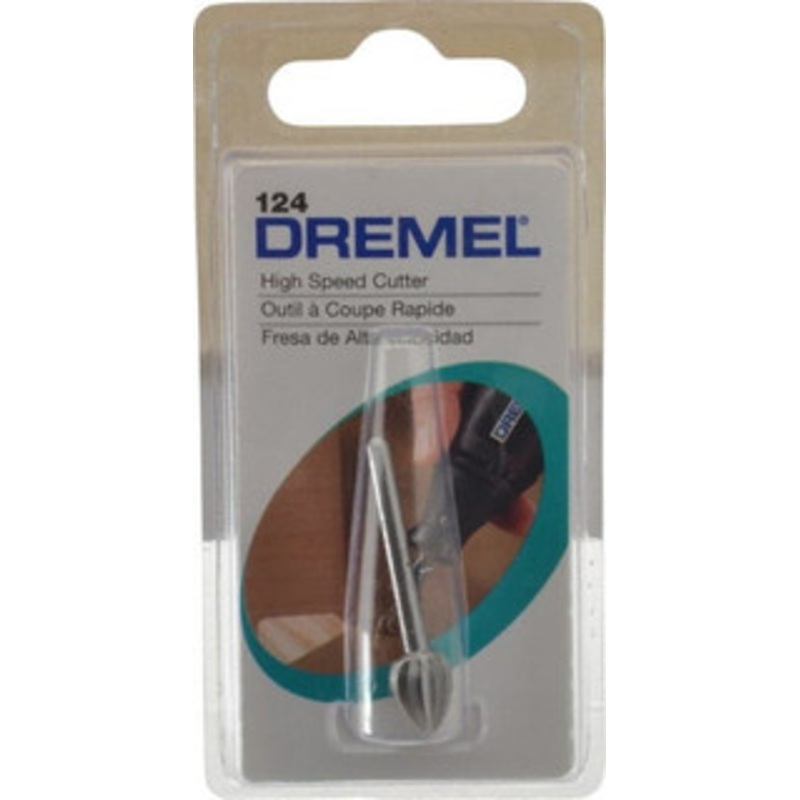 Dremel 5/16 Cut Diam, 1/8 Shank Diam, High Speed Steel Single Cut Teardrop Burr Point End 124 – 09023052