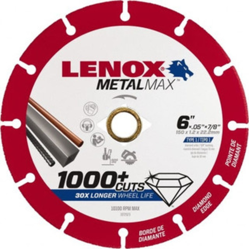 Lenox 6 x 0.05, 7/8 Hole 40/50 Grit Diamond Cutoff Wheel 10,100 Max RPM, Use with Angle Grinders 1972923 – 49596752