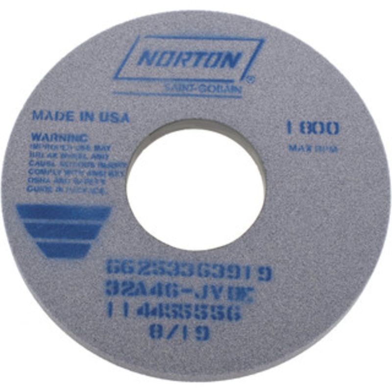 Norton 14 Diam x 5 Hole x 1 Thick, J Hardness, 46 Grit Surface Grinding Wheel Aluminum Oxide, Type 1, Coarse Grade, 1,800 Max RPM, Vitrified Bond, No Recess 66253363919 – 40008518
