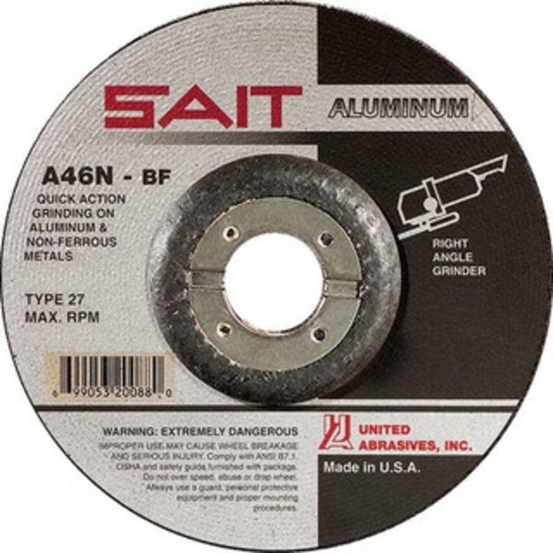 United Abrasives-SAIT 46 Grit, 7 Wheel Diam, 1/4 Wheel Thickness, 7/8 Arbor Hole, Type 27 Depressed Center Wheel Aluminum Oxide, Resinoid Bond, N Hardness, 8,500 Max RPM, Compatible with Angle Grinder 20083 – 67826388