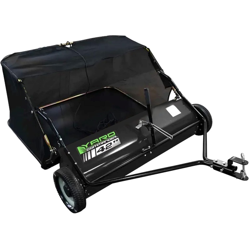 YARD COMMANDER – 42-Inch Tow Behind Lawn Sweeper – 17.79 Cubic-Feet Capacity with 42-Inch Clearing Width – 10-Inch Nylon Brushes – Never Flat Tire Design – Universal Hitch for Easy Attachment | Bigbigmart.com