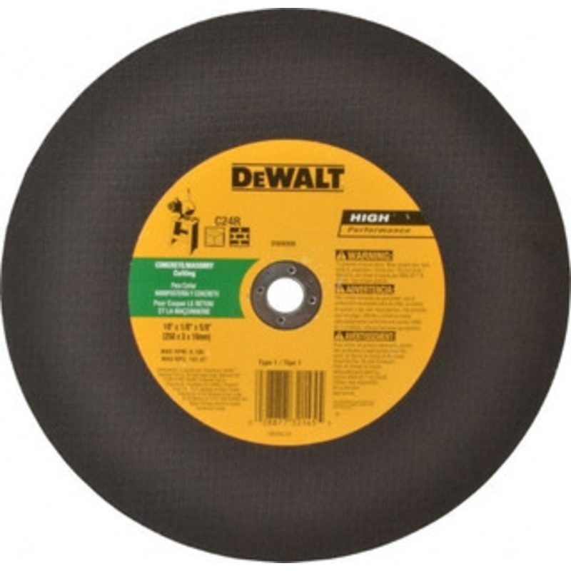 DeWALT 10 x 1/8, 5/8 Hole 24 Grit Silicon Carbide Cutoff Wheel Very Coarse, 6,100 Max RPM, Use with Stationary Tools DW8009 – 04063913