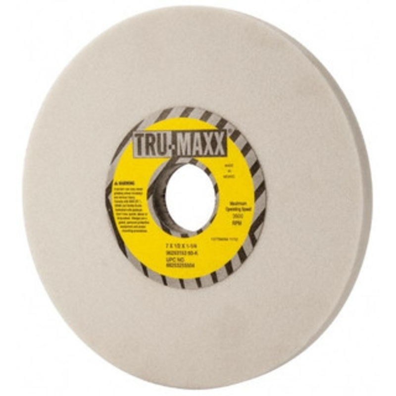Tru-Maxx 7 Diam x 1-1/4 Hole x 1/2 Thick, K Hardness, 60 Grit Surface Grinding Wheel Aluminum Oxide, Type 1, Medium Grade, 3,600 Max RPM, Vitrified Bond, No Recess 66253255504 – 06293153