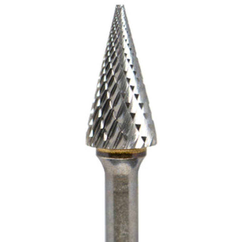 Grobet USA Carbide Cone, Pointed Bear Bur SM5, 1/2 x 1 with 1/4 shank – 32-750SY