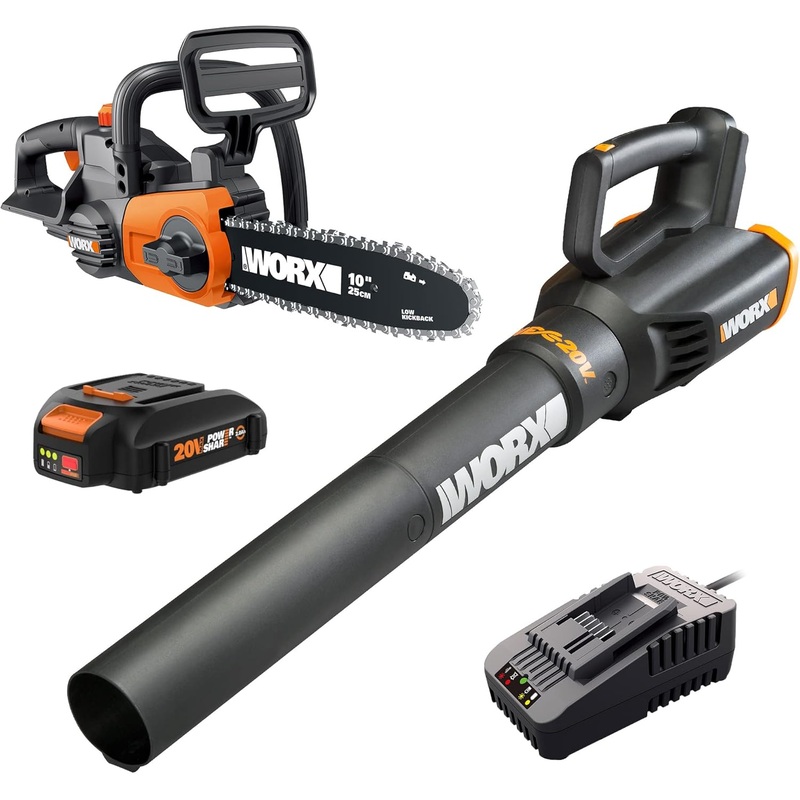 WORX 20V 10 Chainsaw and Turbine Blower Power Share Combo – WG915 (Battery & Charger Included) | Bigbigmart.com