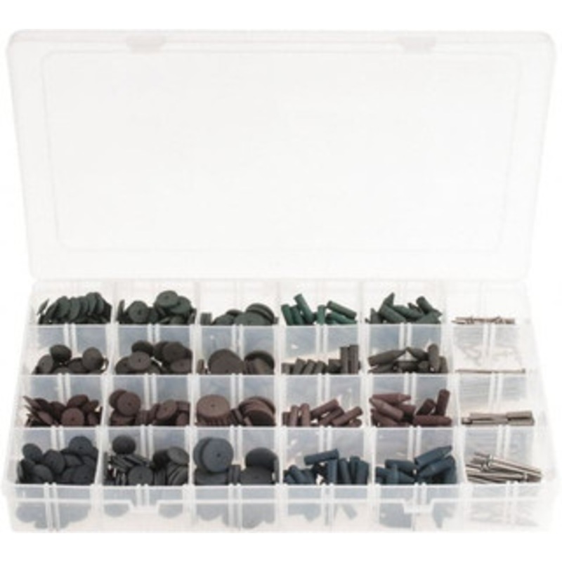 Made in USA 64 Piece Rubberized Abrasive Point and Wheel Set Includes 96 Mandrels, 200 Points and 500 Wheels K-8 SPI – 73149585