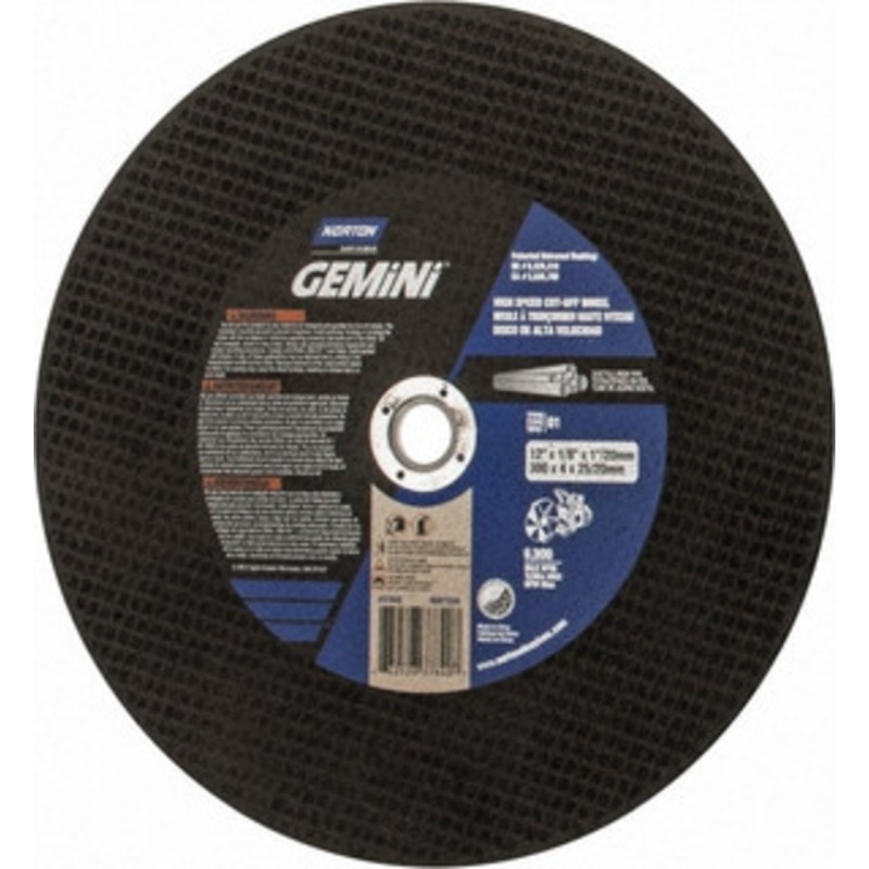 Norton 12 x 1/8, 1 Hole 24 Grit Aluminum Oxide/Silicon Carbide Blend Cutoff Wheel Very Coarse, Reinforced, 6,360 Max RPM, Use with Electric & Gas Powered Saws 66252837840 – 07554520