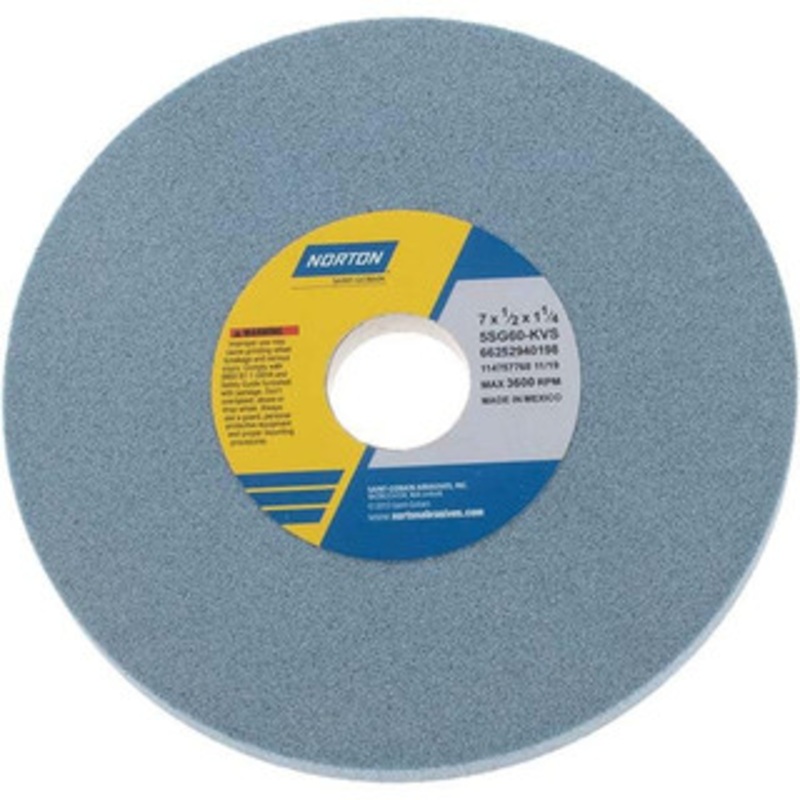 Norton 7 Diam x 1-1/4 Hole x 1/2 Thick, K Hardness, 60 Grit Surface Grinding Wheel Ceramic, Type 1, Medium Grade, 3,600 Max RPM, Vitrified Bond, No Recess 66252940198 – 05008404