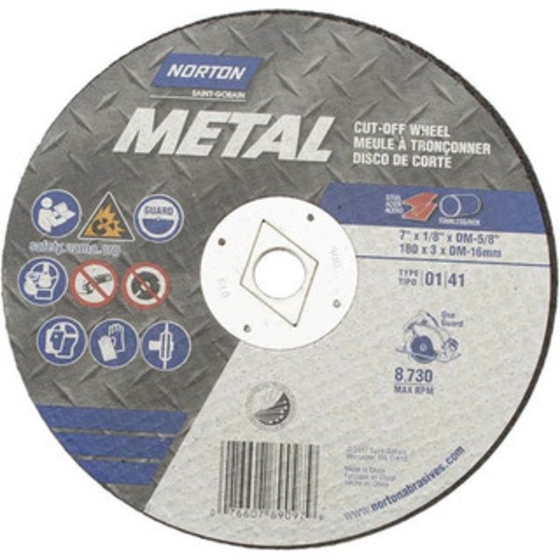 Norton 7 x 1/8, 5/8 Hole 24 Grit Aluminum Oxide Cutoff Wheel Very Coarse, Reinforced, 8,730 Max RPM, Use with Circular Saws 07660789097 – 73517005