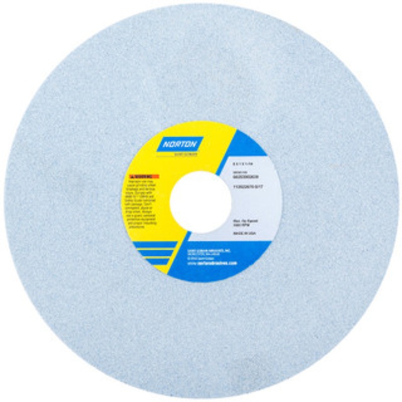 Norton 8 Diam x 1-1/4 Hole x 1 Thick, I Hardness, 60 Grit Surface Grinding Wheel Ceramic, Type 1, Medium Grade, 3,600 Max RPM, Vitrified Bond, No Recess 66253002639 – 00391078