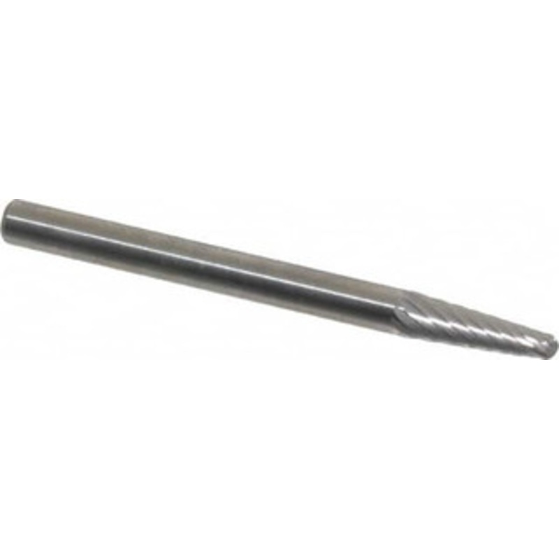 SGSPRO 1/8 Cut Diam, 1/8 Shank Diam, 8 Carbide Single Cut Taper Burr Radius End, 1-1/2 OAL, 3/8 LOC 15400 – 05293071
