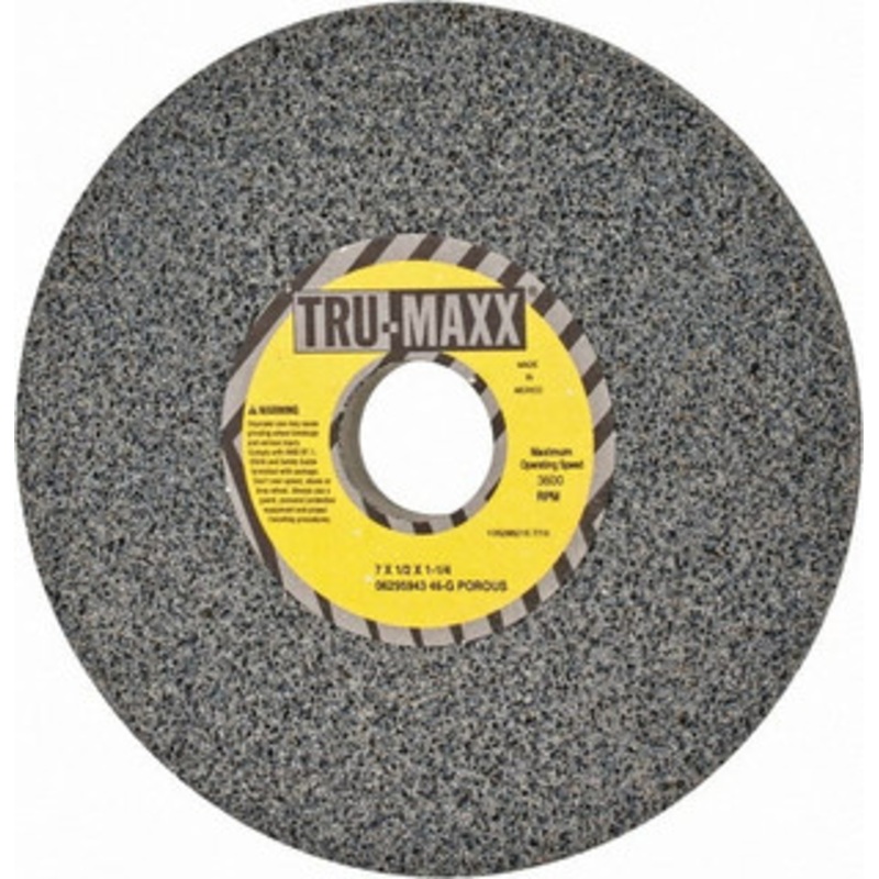 Tru-Maxx 7 Diam x 1-1/4 Hole x 1/2 Thick, G Hardness, 46 Grit Surface Grinding Wheel Aluminum Oxide, Type 1, Coarse Grade, 3,600 Max RPM, Vitrified Bond, No Recess 66253255805 – 06295943