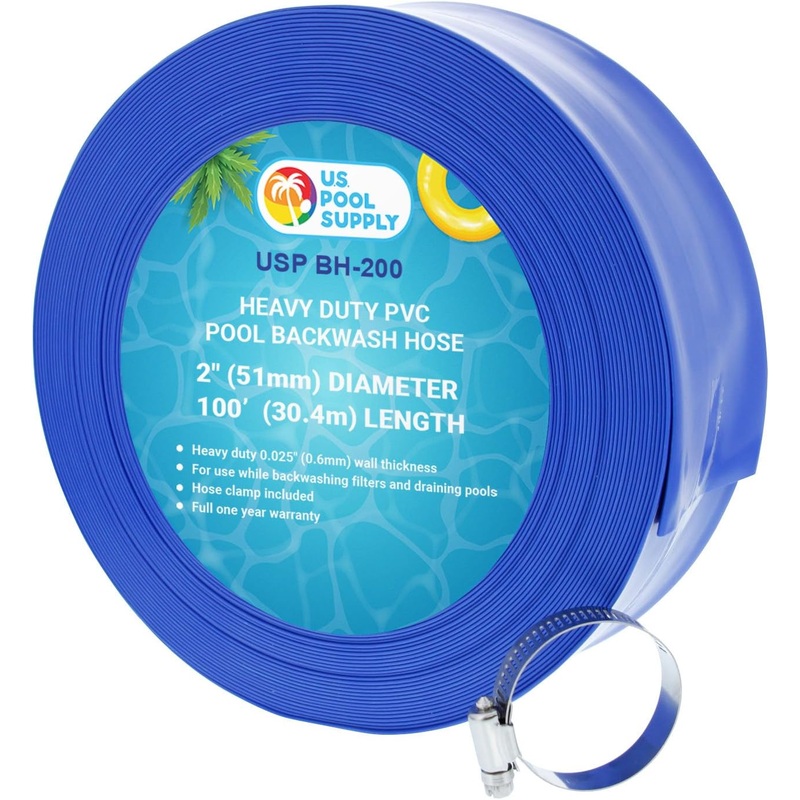 U.S. Pool Supply Pool Backwash Hose 2 x 100′, Pool Drain Hose, Drainage Hose, Sump Pump Discharge Hose, Heavy-Duty Inground Pool, Flexible Lay Flat Filter Pump Draining, Clamp | Bigbigmart.com