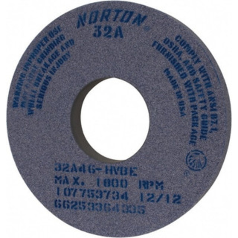 Norton 14 Diam x 5 Hole x 1-1/2 Thick, H Hardness, 46 Grit Surface Grinding Wheel Aluminum Oxide, Type 1, Coarse Grade, 1,800 Max RPM, Vitrified Bond, No Recess 66253364335 – 99342297