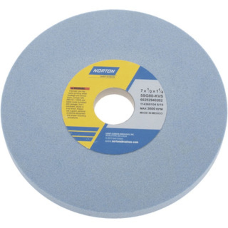 Norton 7 Diam x 1-1/4 Hole x 1/2 Thick, K Hardness, 80 Grit Surface Grinding Wheel Ceramic, Type 1, Medium Grade, 3,600 Max RPM, Vitrified Bond, No Recess 66252940202 – 05008412