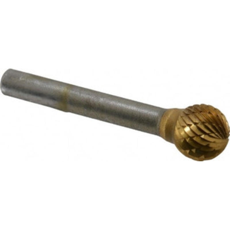 SGSPRO 1/2 Cut Diam, 1/4 Shank Diam, Carbide Double Cut Ball Burr Radius End, 2-1/4 OAL, 7/16 LOC, Titanium Nitride Finish 12565 – 01400845