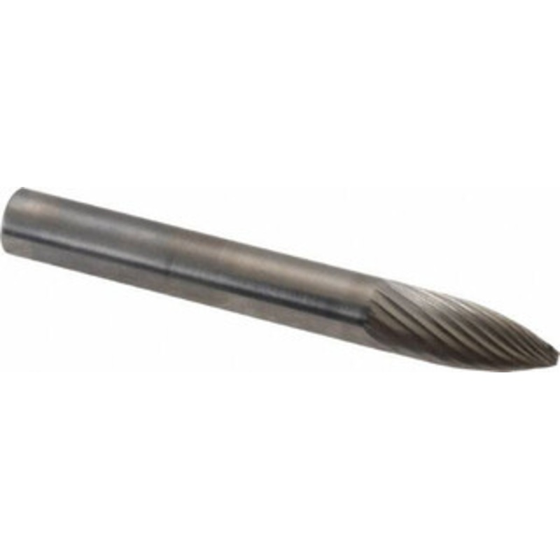 SGSPRO 1/4 Cut Diam, 1/4 Shank Diam, Carbide Single Cut Tree Burr Point End, 2 OAL, 5/8 LOC 13850 – 05290614