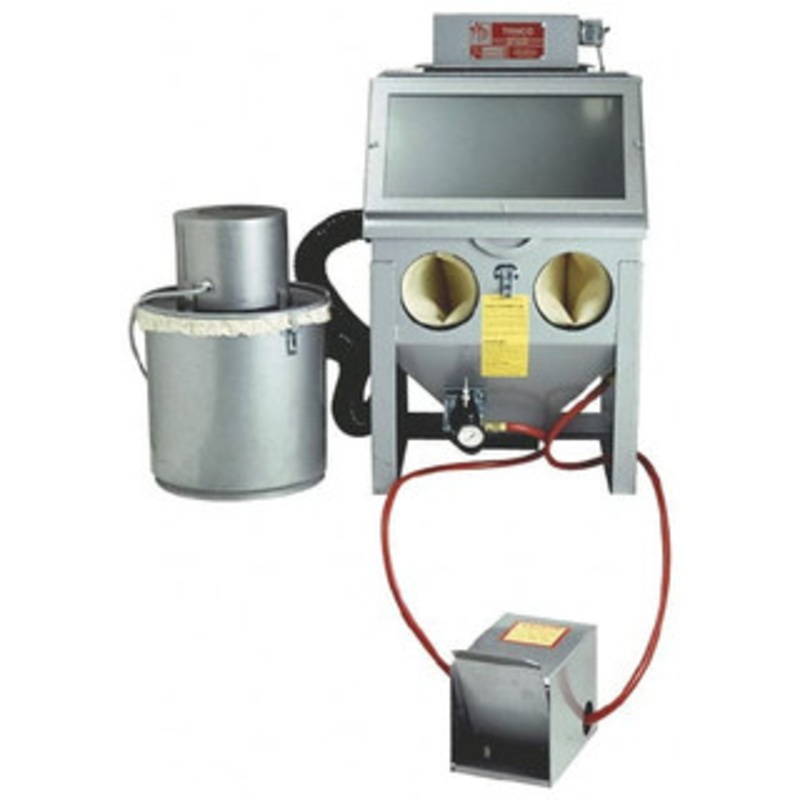 Trinco 20 x 18 x 18 Working Dimensions Free-Standing Sandblaster 16 CFM @ 80 psi, 21 Overall Cabinet Width x 36 Overall Cabinet Height x 18-1/2 Max Cabinet Depth, Steel, Dust Collector 10000200 – 69994853