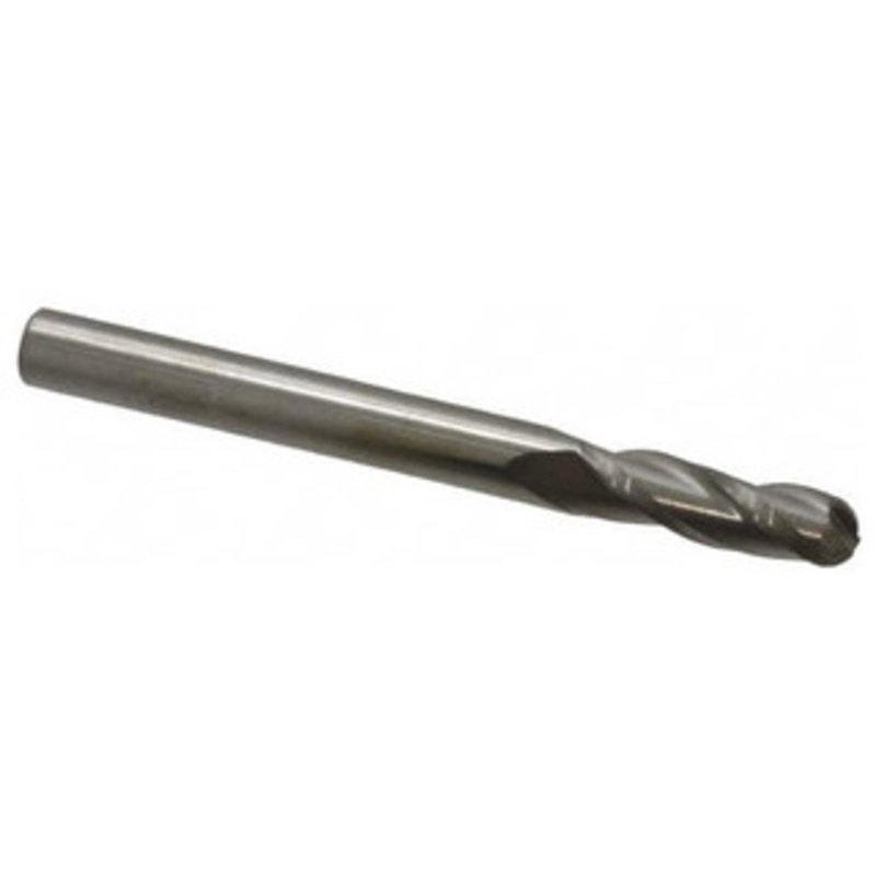 Atrax 3-Flute Centercutting Ball Single End Mill, 3/16 Mill Dia., 3/16 Shank Dia., 9/16 LOC – 45-551-9