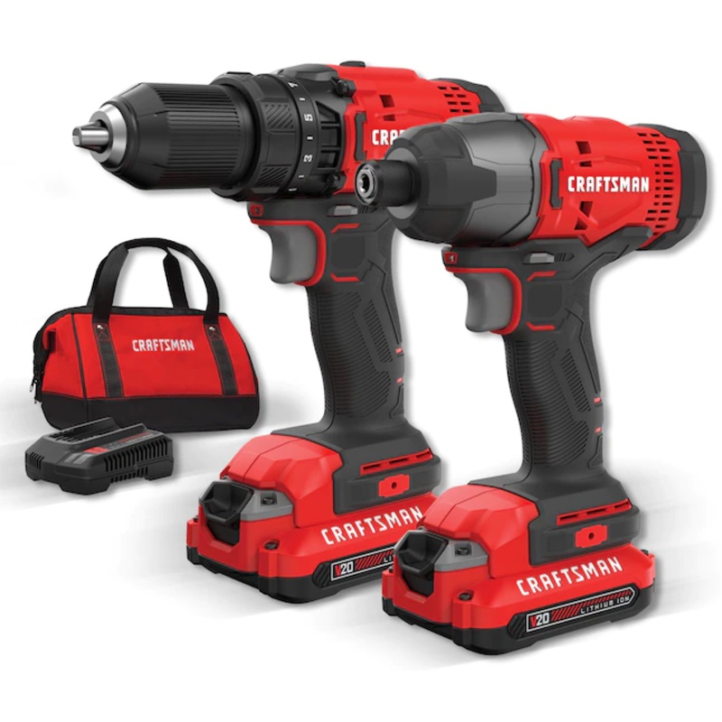 CRAFTSMAN CMCK200C2 V20 2-Tool 20-Volt Max Power Tool Combo Kit with Soft Case (2-Batteries Included and Charger Included) | Bigbigmart.com