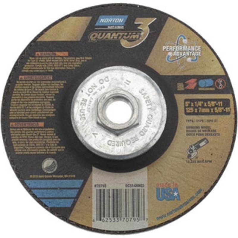 Norton 5 Wheel Diam, 1/4 Wheel Thickness, Type 27 Depressed Center Wheel Coarse Grade, Ceramic, Resinoid Bond 66253370795 – 44371870