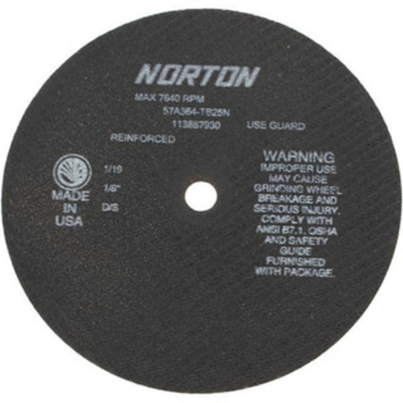 Norton 8 x 1/8, 5/8 Hole 36 Grit Aluminum Oxide Cutoff Wheel Very Coarse, Reinforced, 7,640 Max RPM, Use with Circular Saws 66253022712 – 75865204