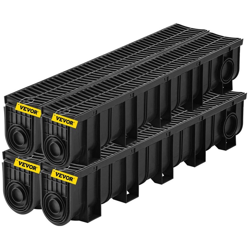 VEVOR Trench Drain System Channel Drain with Plastic Grate 5.9 x 7.5 in. HDPE Drainage Trench Black Plastic Garage Floor Drain | Bigbigmart.com