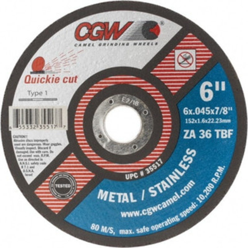 CGW Abrasives 6 x 0.045, 7/8 Hole 36 Grit Aluminum Oxide Cutoff Wheel Very Coarse, Reinforced, 10,200 Max RPM, Use with Angle Grinders 35517 – 56505936