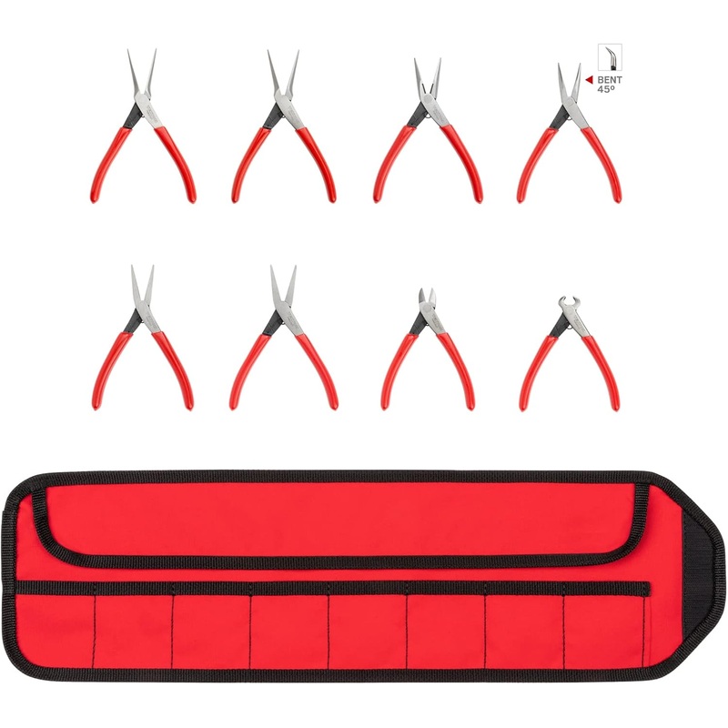 TEKTON Mini Pliers Set with Pouch, 8-Piece (Needle Nose, Long Nose, Flat Nose, Cutting) | PMN99910 | Bigbigmart.com