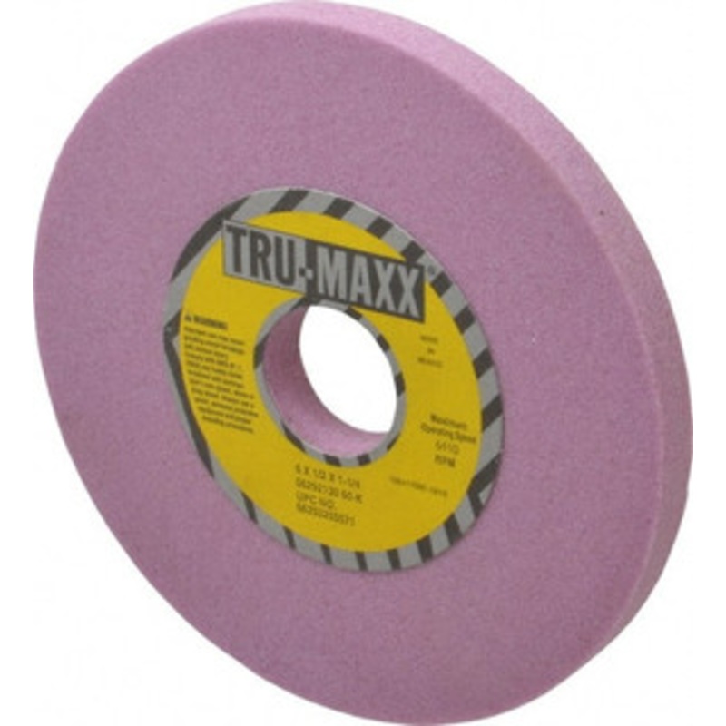 Tru-Maxx 6 Diam x 1-1/4 Hole x 1/2 Thick, K Hardness, 60 Grit Surface Grinding Wheel Aluminum Oxide, Type 1, Medium Grade, 5,410 Max RPM, Vitrified Bond, No Recess 66253255571 – 06292130