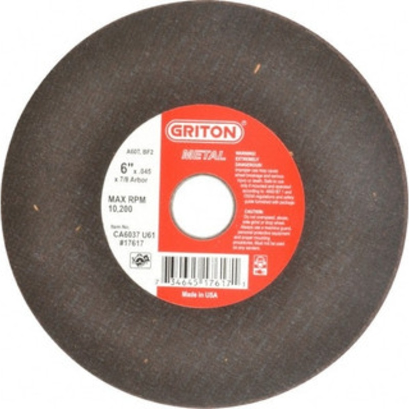 Value Collection 6 x 0.045, 7/8 Hole 60 Grit Aluminum Oxide Cutoff Wheel Medium Grade, Reinforced, 10,186 Max RPM, Use with Circular Saws CA6037U61 – 01102755