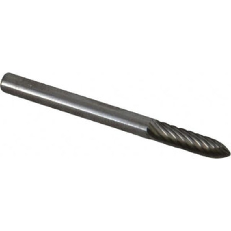 Atrax 1/8 Cut Diam, 1/8 Shank Diam, Carbide Single Cut Tree Burr Point End, 1-1/2 OAL, 1/2 LOC SG-44SC-ATX – 07588700