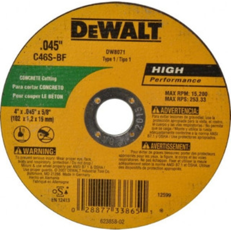 DeWALT 4 x 0.045, 5/8 Hole 46 Grit Silicon Carbide Cutoff Wheel Medium Grade, 15,200 Max RPM, Use with Circular Saws DW8071 – 03547726