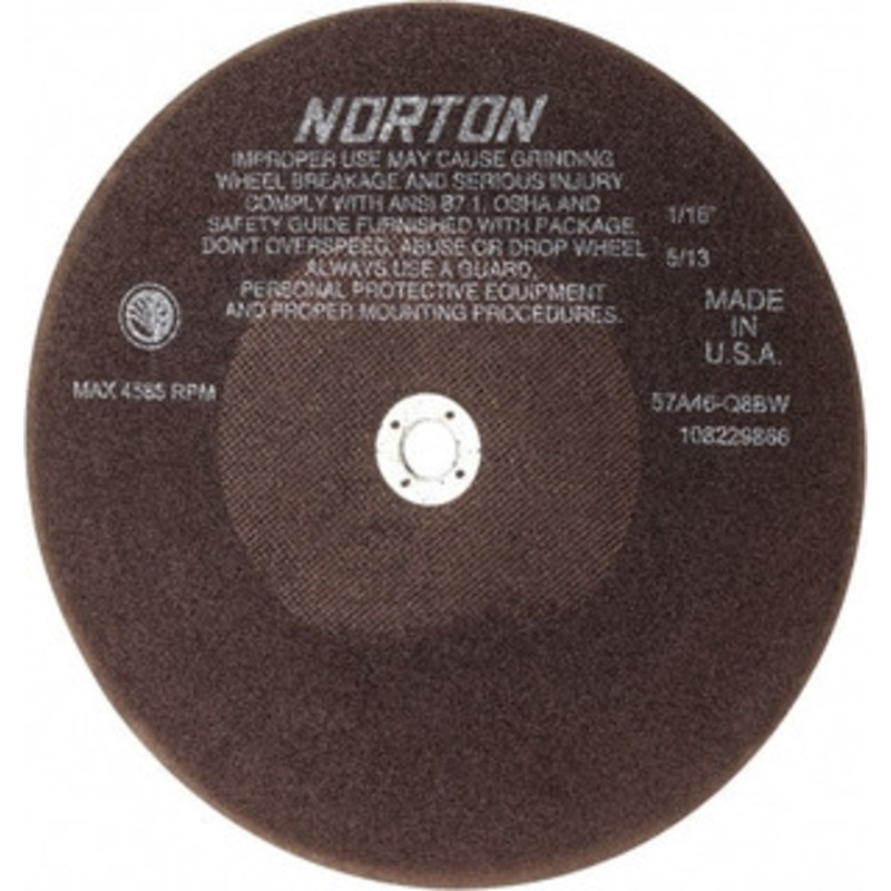 Norton 10 x 1/16, 5/8 Hole 46 Grit Aluminum Oxide Cutoff Wheel Coarse, 4,585 Max RPM, Use with Stationary Tools 66253122816 – 01833615