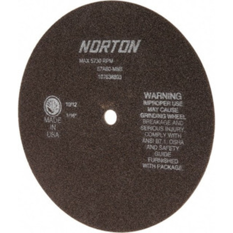 Norton 8 x 1/16, 1/2 Hole 60 Grit Aluminum Oxide Cutoff Wheel Medium Grade, 5,730 Max RPM, Use with Stationary Grinders 66253022702 – 40057010