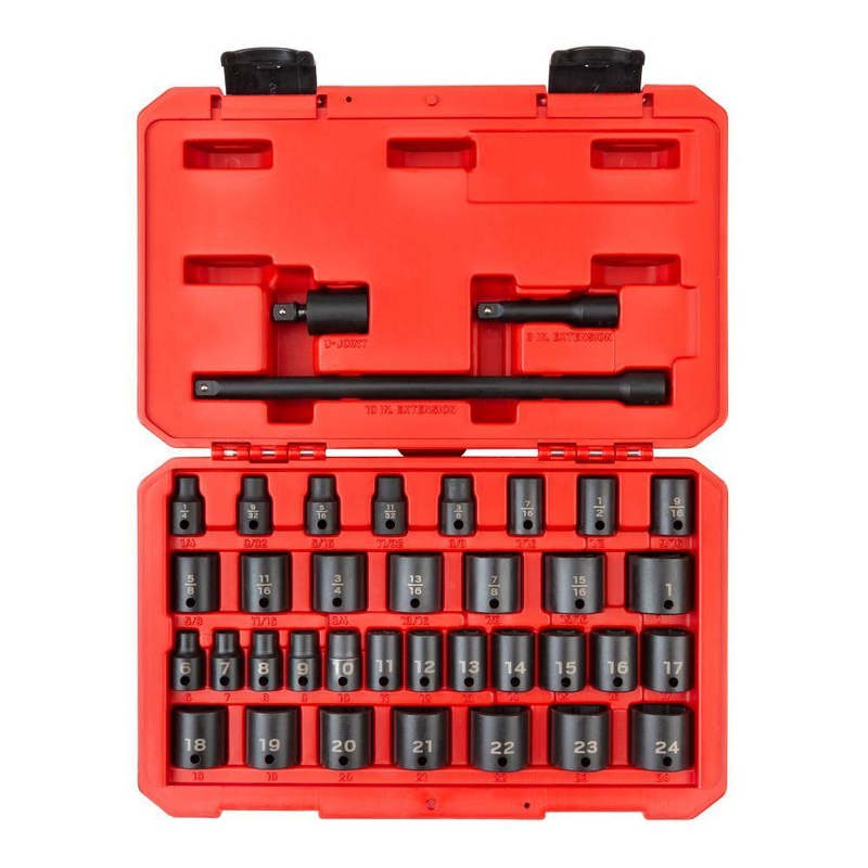 TEKTON SID91402 3/8 in. Drive 6-Point Impact Socket Set, 37-Piece (1/4 in. – 1 in., 6 mm – 24 mm) | Bigbigmart.com